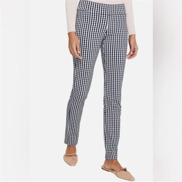 J. McLaughlin Hyana Pants Navy Ivory Gingham Straight Leg Stretch size 12 - Picture 1 of 9